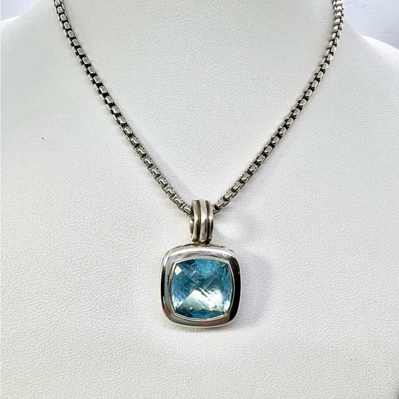 David Yurman Albion 14mm Blue Topaz Pendant Enhancer - Picture 7 of 15